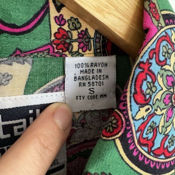 Vintage Paisley Button Down Shirt Women S Kelly Green Artsy Colorful Old Money - Picture 8 of 13